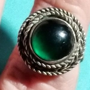 Vintage green ring 900 silver N.S. NS 5 3/4 5.75